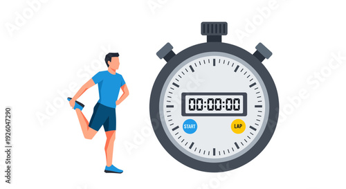Athlete preparing for a sprint with a stopwatch