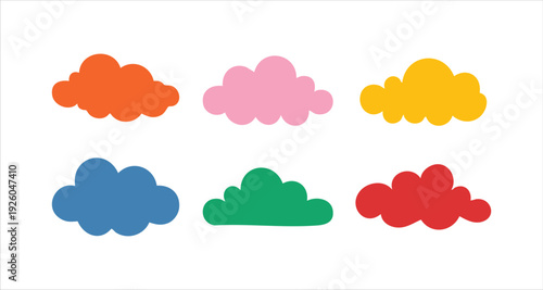 Illustration set cloud unique design retro bold vibrant colorful