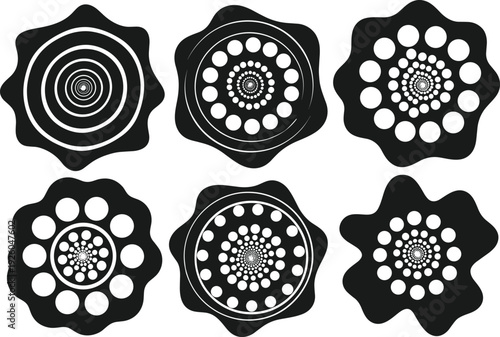 Mandala floral circle silhouette set, abstract flower pattern vector, geometric round ornament collection, tribal tattoo design, black and white radial art.