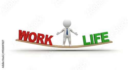 Businessman balancing work and life on a seesaw