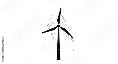 Wind turbine with dripping blades symbolizing environmental pollution or damage.