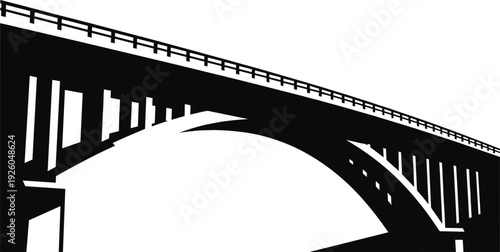 Black and White Minimalist Arch Bridge Silhouette Illustration Isolated on White Background for Engineering Concepts, Architectural Design Projects, Civil Construction Graphics, .