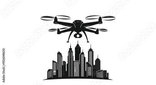 Modern drone flying over a cityscape, representing innovation and advanced urban technology