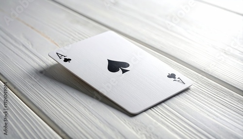 Single Spade Playing Card on Wooden Surface.