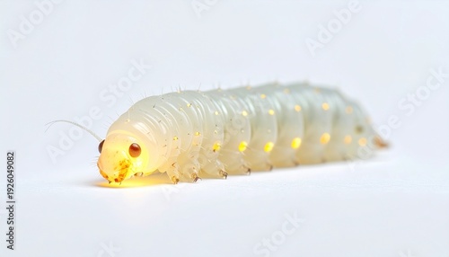 White Caterpillar on White Background Closeup.