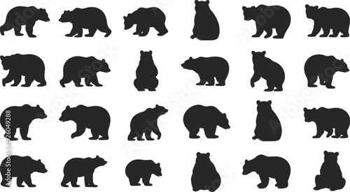 Collection of Black Bear Silhouettes in Various Poses and Actions animal wildlife