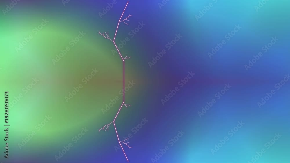 A vibrant, abstract scene featuring a delicate, pink, branching ...