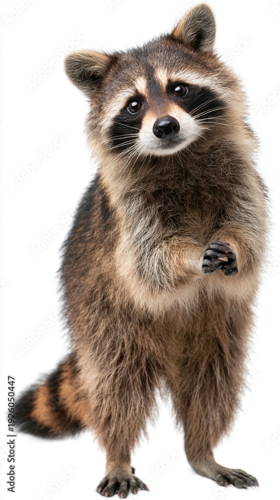 Fototapeta premium Adorable raccoon standing with curious expression.