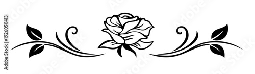 Rose Floral Divider with Leaves, Valentine’s Day Center Ornament for Frames and Greeting Cards