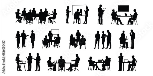 Silhouettes of People in Business Meeting and Discussion Scenarios group