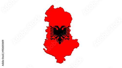 Albania 3D Map with National Flag - Red and Black Double-Headed Eagle Emblem on White Background