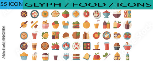 Creative Culinary & Restaurant Themed Flat Food Icons Mega Pack