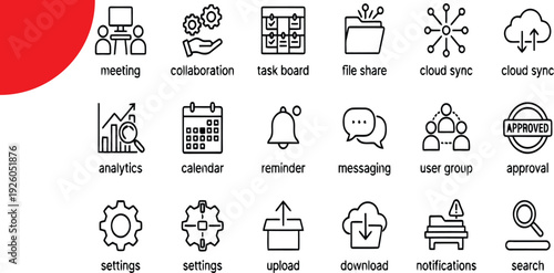 Business collaboration and teamwork thin line icon set.