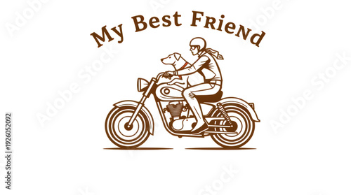Friendship Illustrated Biker and Dog Riding a Motorcycle My Best Friend