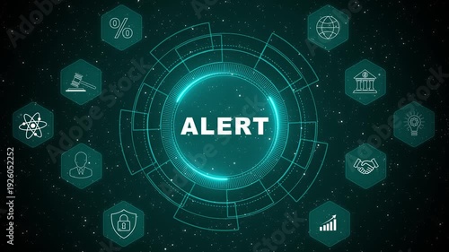Real time security Alert monitoring interface displaying digital warning notification system with advanced cyber protection dashboard and network technology 4K animation video