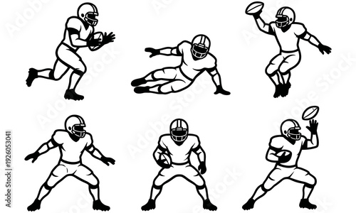 Illustrations of football players in various dynamic poses and actions