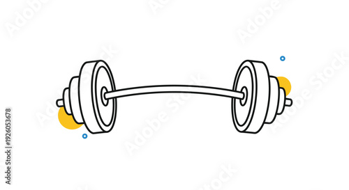 Doodle style line art illustration of a heavy barbell for weightlifting and fitness training isolated on a white background.