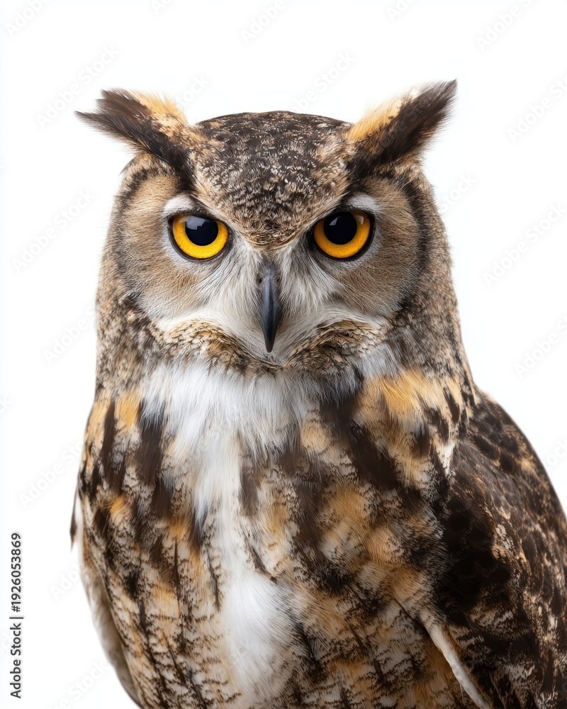 Obraz premium Striking owl with piercing yellow eyes.
