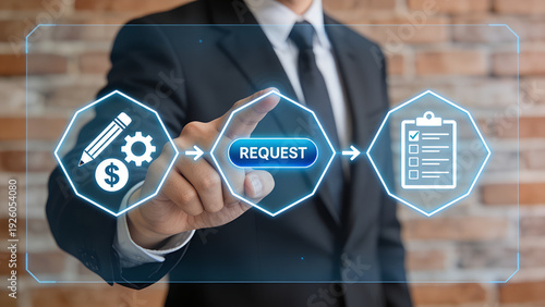 Concept of business finance service request. Online submission request new