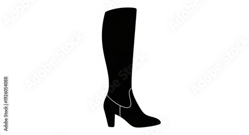 Black knee high heeled boot.