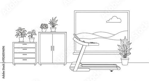 Black and White Bedroom Furniture Illustration.