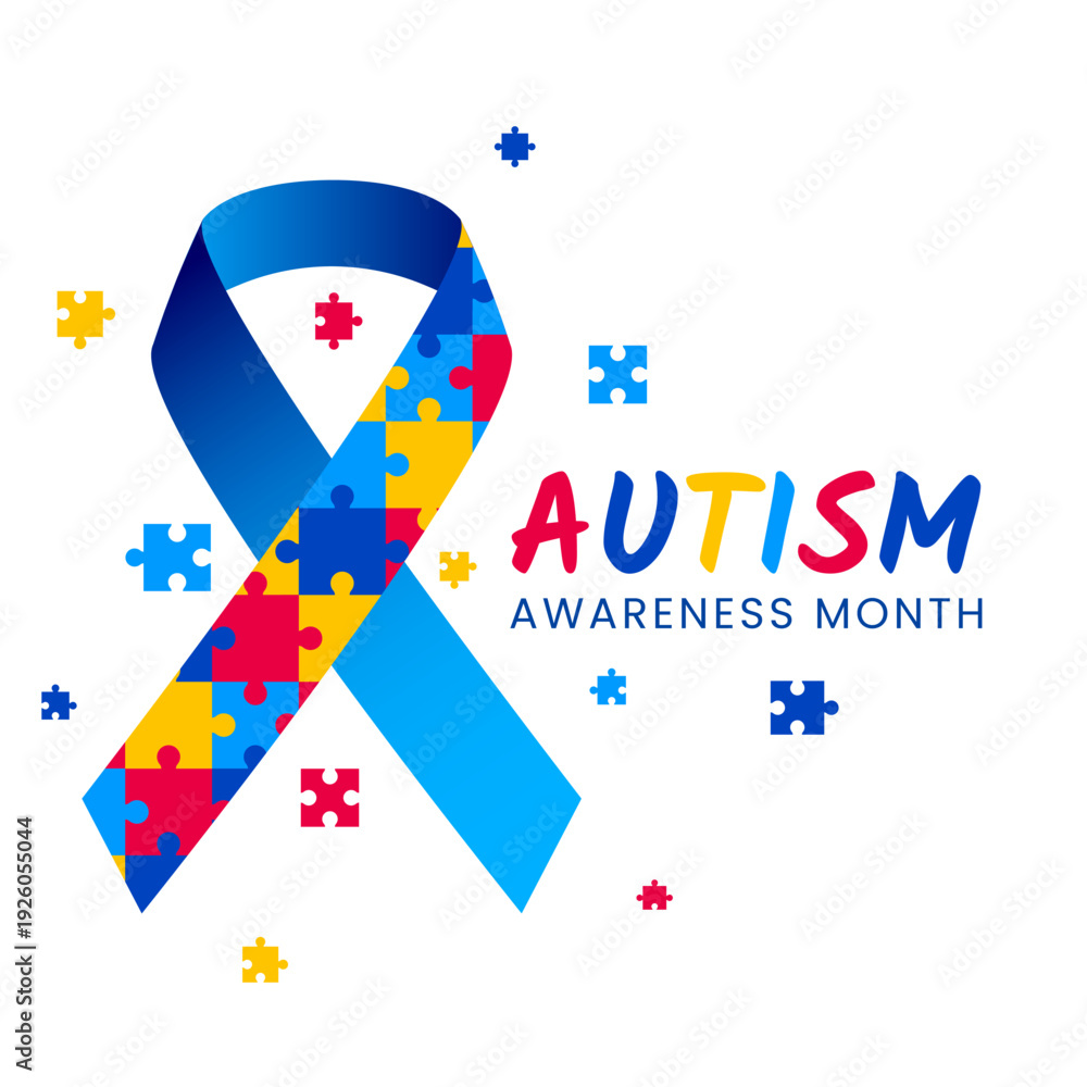 Obraz premium World Autism Awareness Month banner design. Autism awareness concept with colorful puzzle pieces. Vector illustration