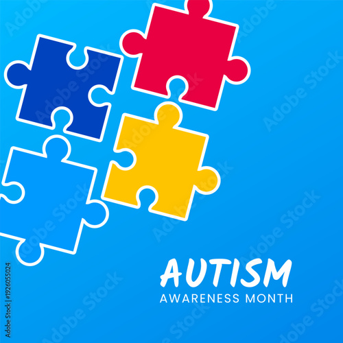 World Autism Awareness Month banner design. Autism awareness concept with colorful puzzle pieces. Vector illustration