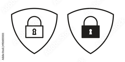 Shield lock icon, line symbols on white background. EPS10