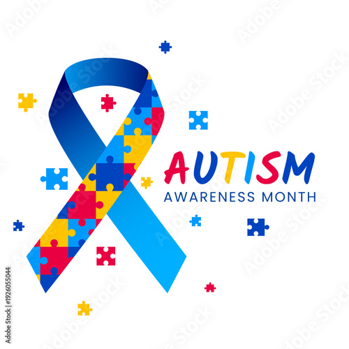 World Autism Awareness Month banner design. Autism awareness concept with colorful puzzle pieces. Vector illustration