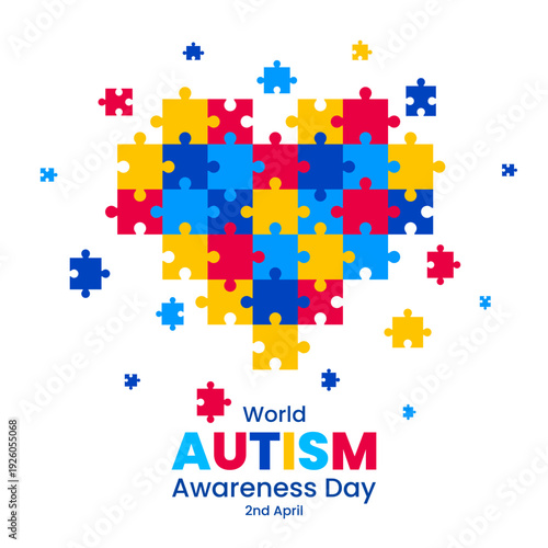 World Autism Awareness Day, April 2. Autism awareness background with colorful puzzle pieces. Vector illustration