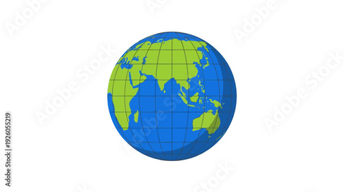Simplified Earth Globe Illustration with Grid Lines and World Map Concept on White Background