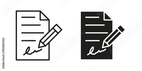 Signed contract icon, line symbols on white background. EPS10