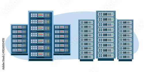 Server Rack Flat Design Vector Illustration for Data Center, Cloud Storage and Web Hosting IT Infrastructure.