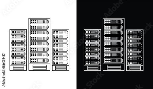 Data Center Server Rack Cluster for Cloud Infrastructure and Data Storage IT Infrastructure Flat Vector Illustration.