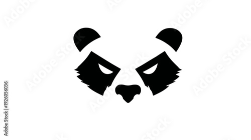 Minimalist fierce panda head vector illustration with angry expression, black and white graphic design element