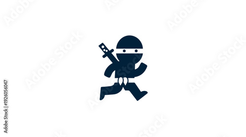 Minimalist running ninja icon. Flat design graphic illustration of a martial arts warrior or stealth agent in dynamic action.