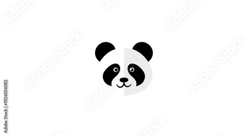 Cute minimalist panda head icon illustration. Simple black and white flat design vector graphic of a cartoon giant panda face.