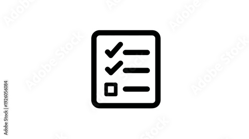 Black outline checklist icon with completed and uncompleted tasks. To-do list, project planning, task management, goals, and completion.