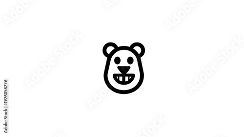 Cute cartoon animal head line icon with prominent front teeth. Minimalist black and white vector graphic illustration.