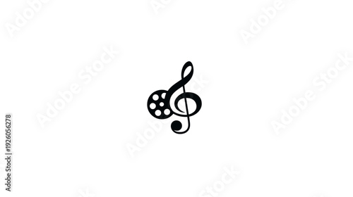 Treble clef and film reel icon design representing the intersection of music and cinema, audio production, and scoring