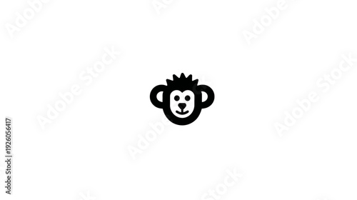 Cute stylized monkey head icon, simple black and white animal graphic design element, minimalist vector illustration