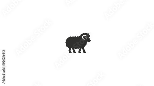 Black ram silhouette icon. Male sheep with curled horns isolated on a white background. Farm animal vector illustration.