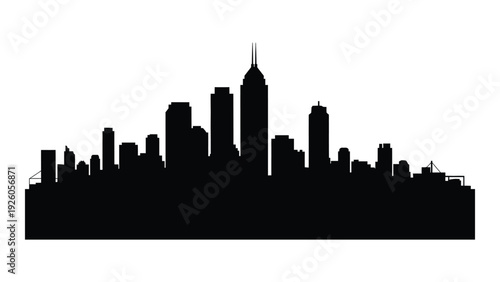A black silhouette of a city skyline at dusk isolated on white background, Vector