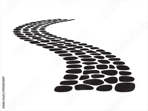 Curved cobblestone path vector silhouette, Curved Cobblestone Path Silhouette flat isolated Illustration for garden design vector