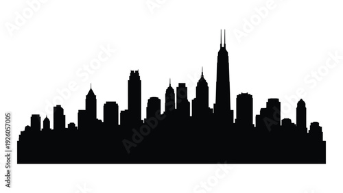 A black silhouette of a city skyline at dusk isolated on white background, Vector