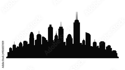 A black silhouette of a city skyline at dusk isolated on white background, Vector