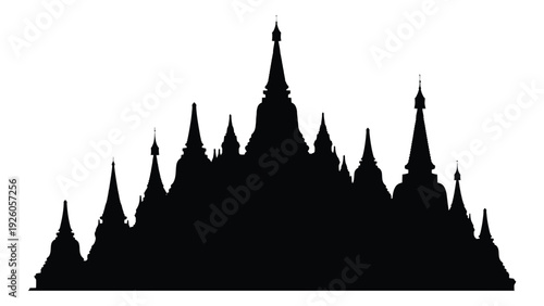 A black silhouette of a fantasy castle on a white background isolated on white background, Vector