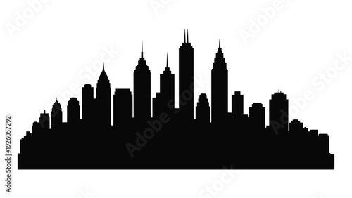 A black silhouette of a city skyline at dusk isolated on white background, Vector