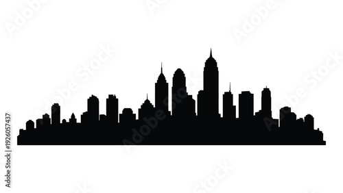A black silhouette of a city skyline at dusk isolated on white background, Vector