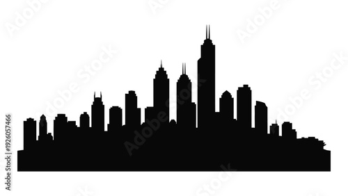 A black silhouette of a city skyline at dusk isolated on white background, Vector